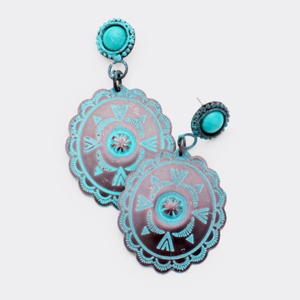 Embossed turquoise earrings